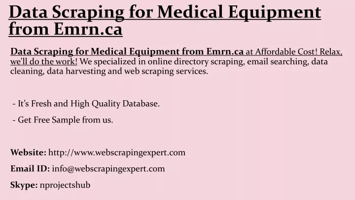 data scraping for medical equipment from emrn ca