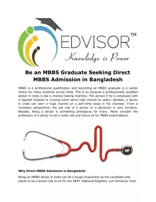 Be an MBBS Graduate Seeking Direct MBBS Admission in Bangladesh