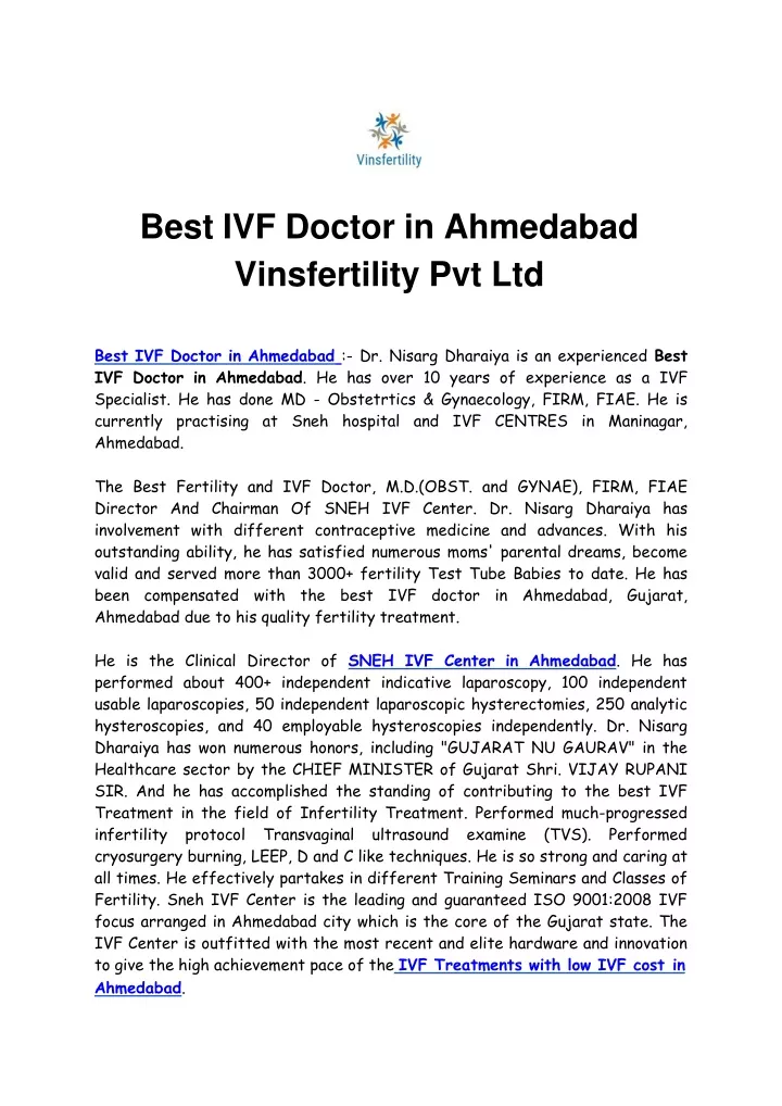 best ivf doctor in ahmedabad vinsfertility pvt ltd
