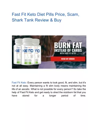 Fast Fit Keto Diet Pills Price, Scam, Shark Tank Review & Buy