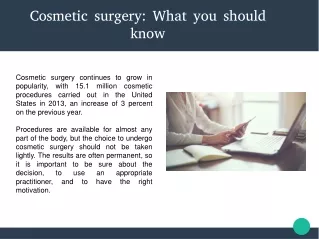 Cosmetic surgery: What you should know