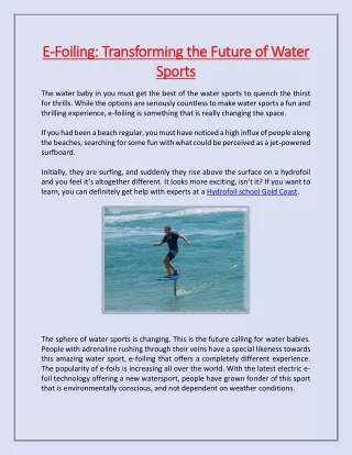 e e foiling transforming the future of water