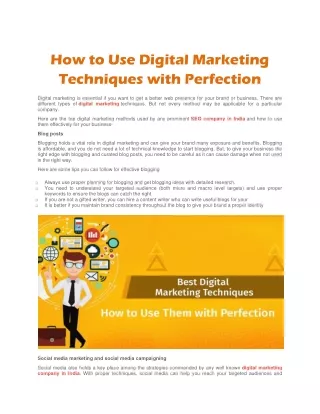 How to use Digital Marketing Techniques with Perfection