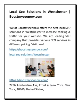 Local Seo Solutions in Westchester | Boostmyseonow.com