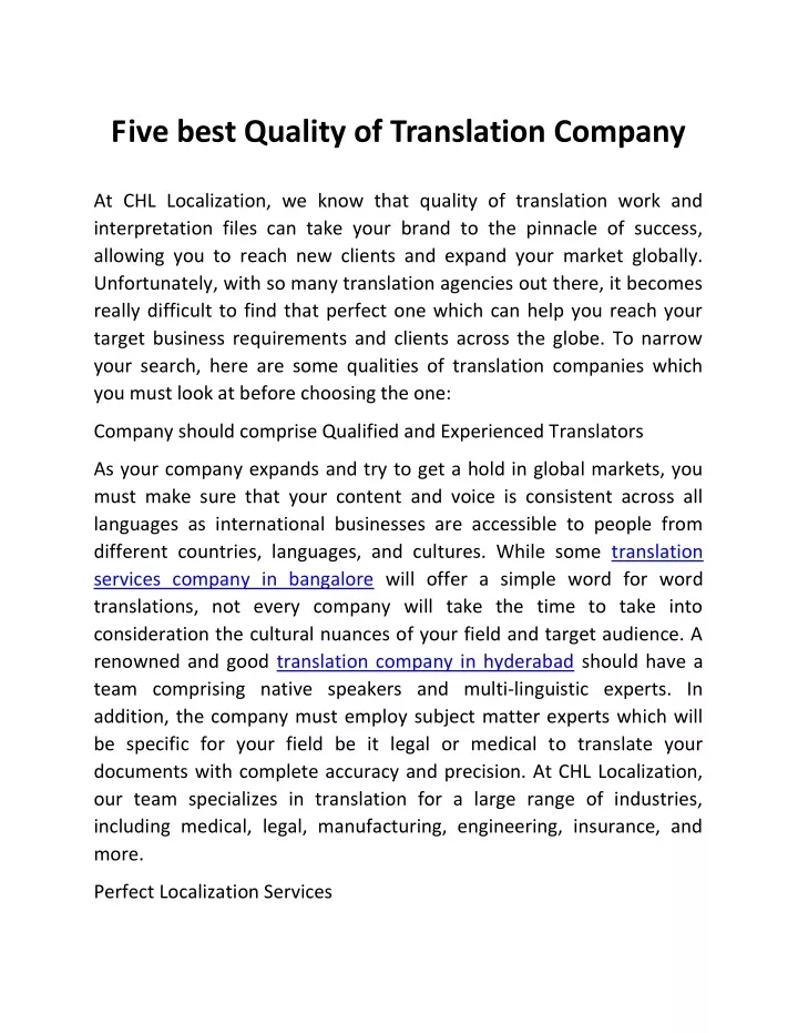 five best quality of translation company
