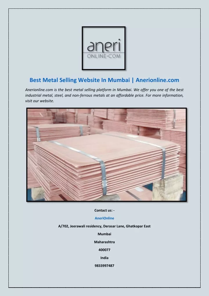 best metal selling website in mumbai anerionline