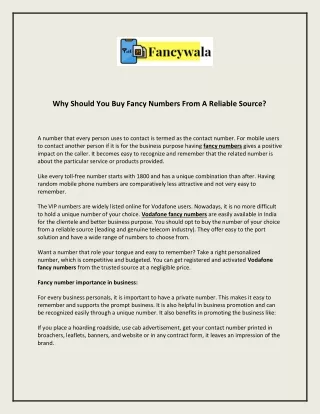 why should you buy fancy numbers from a reliable