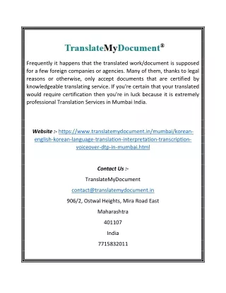 Korean Translators in Mumbai India | Translatemydocument.in