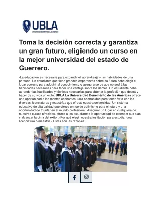 Licenciatura en Psicología en Guerrero I UBLA - Universidad Benemérito de las Américas