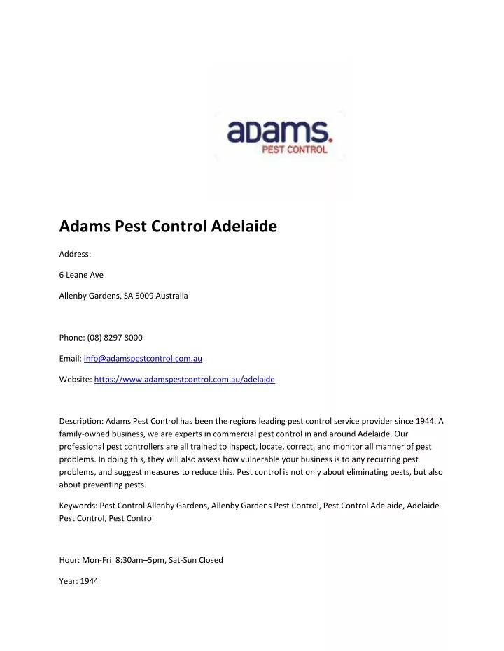 adams pest control adelaide