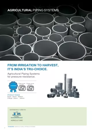 Agriculture Pipes and Fittings in India -  Trubore Pipes