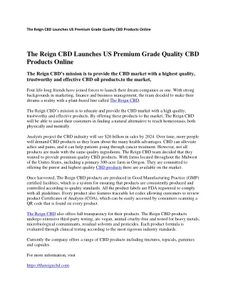 the reign cbd launches us premium grade quality