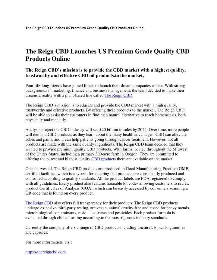 the reign cbd launches us premium grade quality