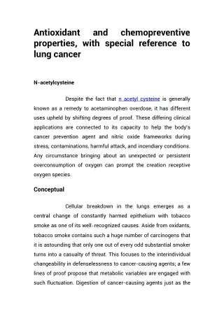 Antioxidant and chemopreventive properties, with special reference to lung cancer