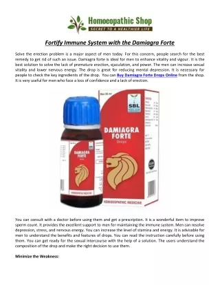 Fortify Immune System with the Damiagra Forte - Homeopathic Shop