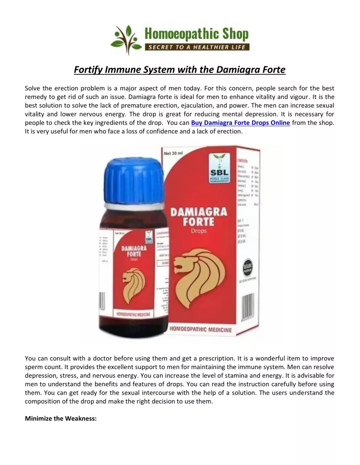 fortify immune system with the damiagra forte