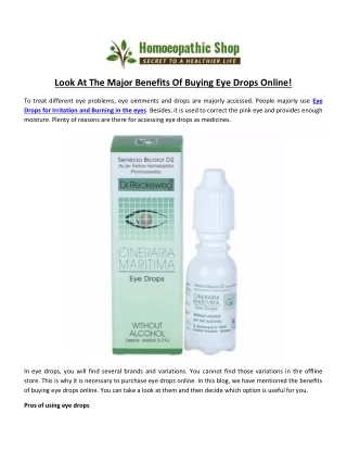 Look At The Major Benefits Of Buying Eye Drops Online!
