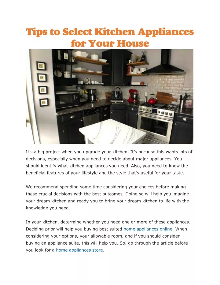 tips to select kitchen appliances for your house