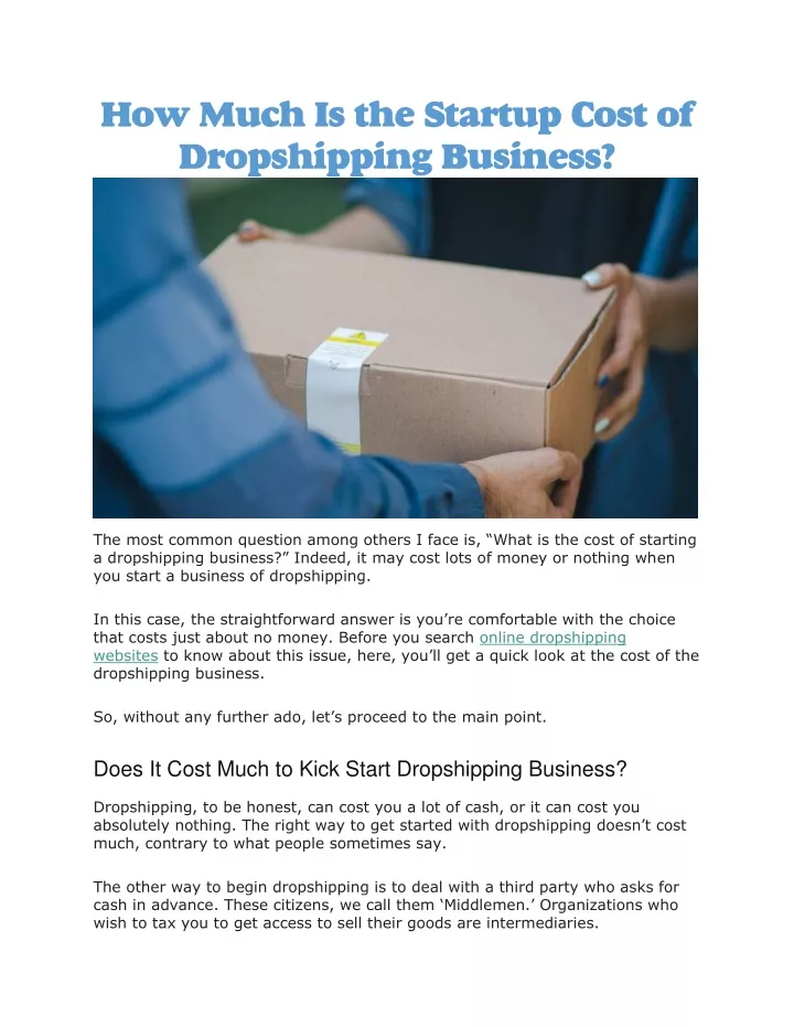 how much is the startup cost of dropshipping