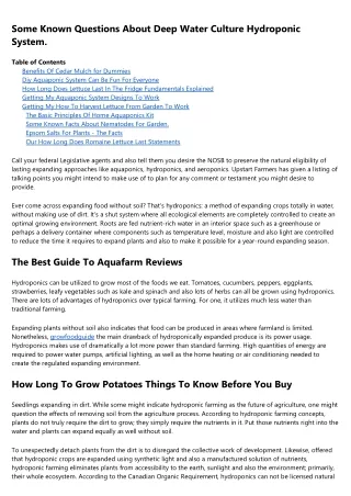 some known questions about deep water culture