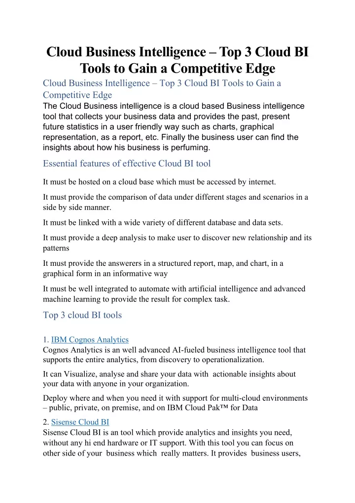 cloud business intelligence top 3 cloud bi tools