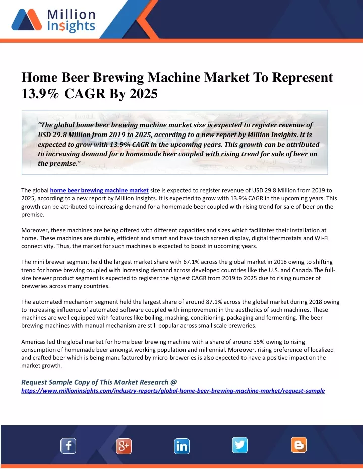 home beer brewing machine market to represent