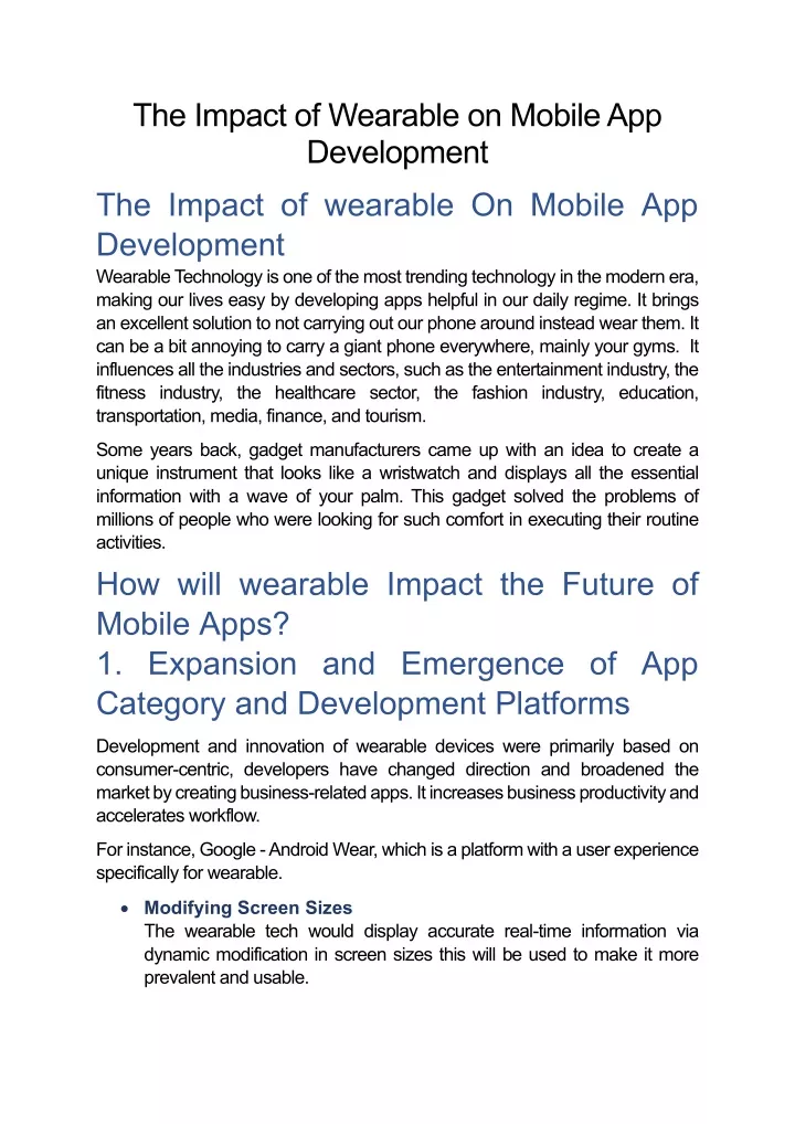 the impact of wearable on mobile app development