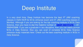 M.Sc in Data Science || Deep Institute