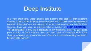 M.Sc Data Science || Deep Institute