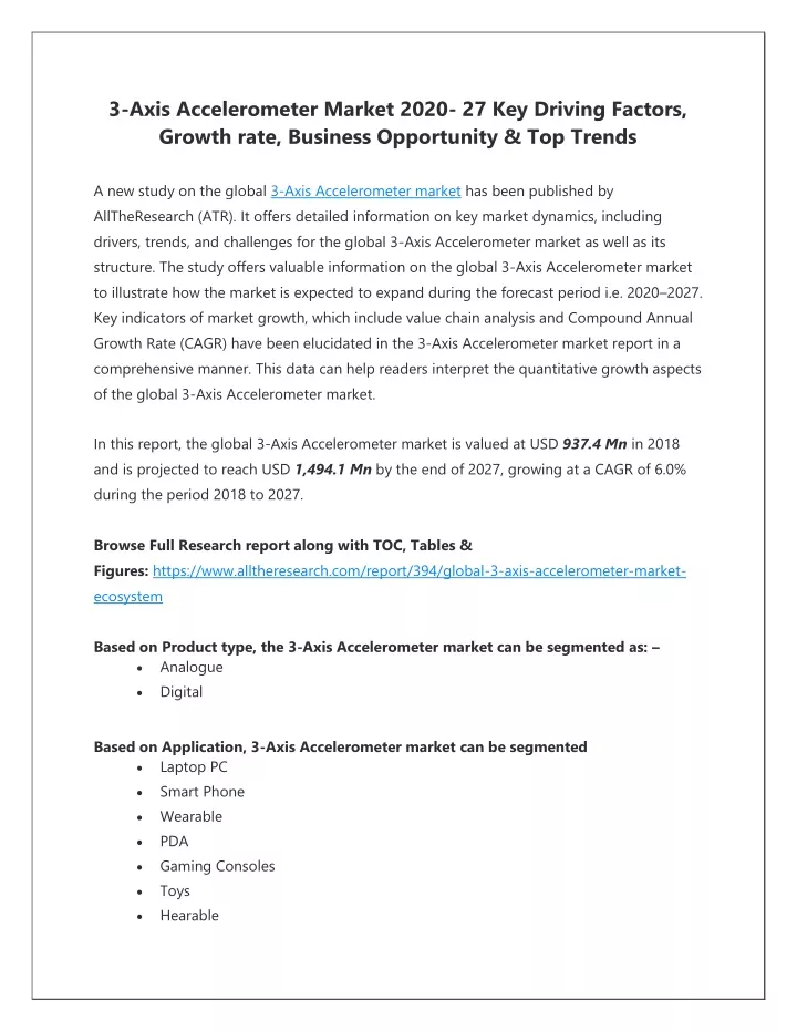 3 axis accelerometer market 2020 27 key driving