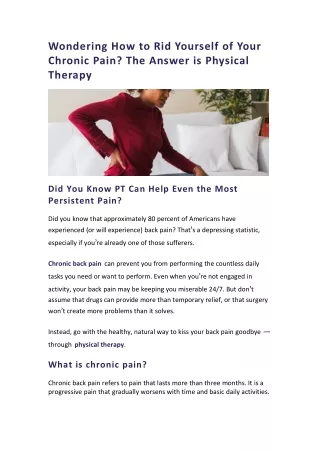 Wondering How to Rid Yourself of Your Chronic Pain? The Answer is Physical Therapy