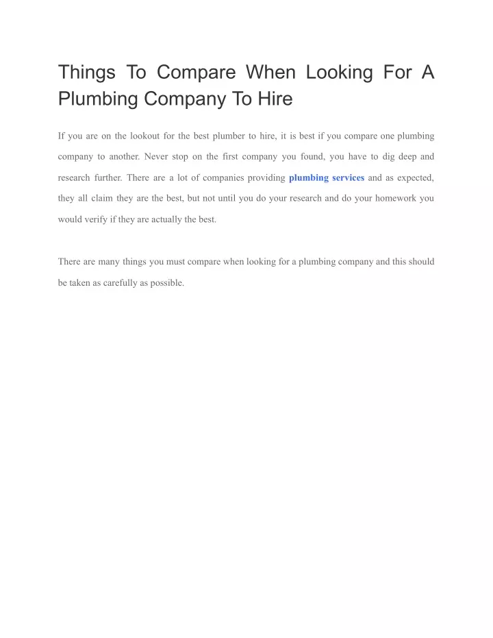 things to compare when looking for a plumbing