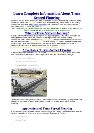 Learn complete information about Truss Screed Flooring