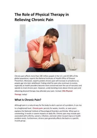 The Role of Physical Therapy in Relieving Chronic Pain