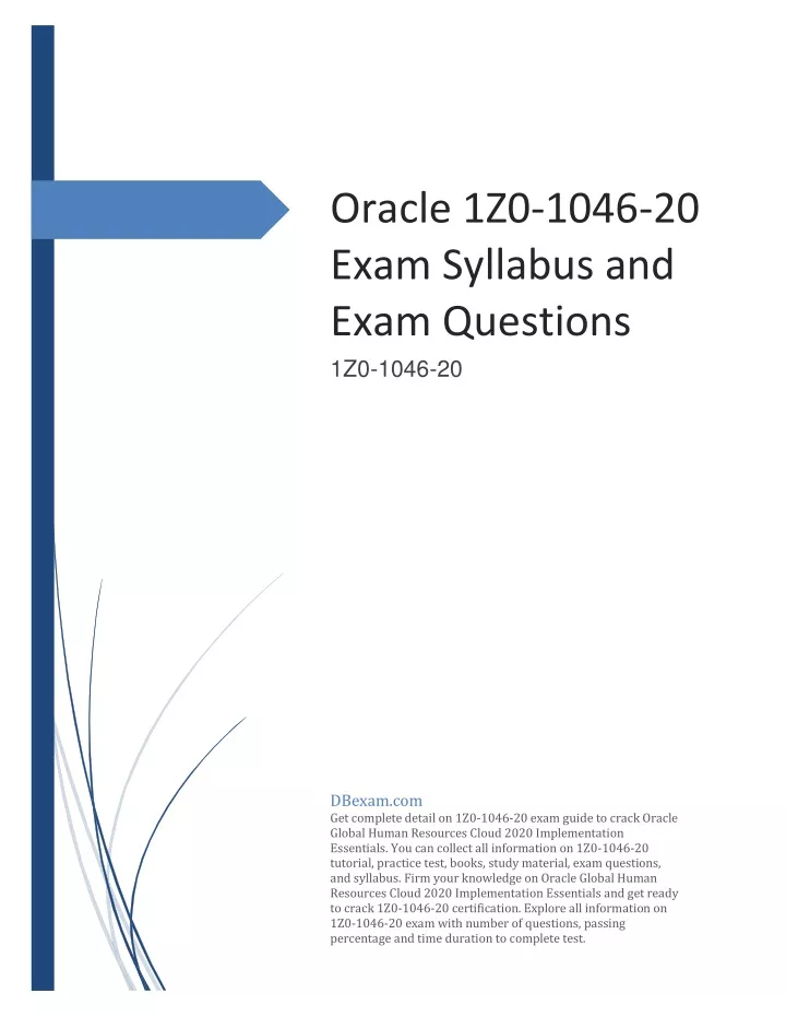 oracle 1z0 1046 20 exam syllabus and exam