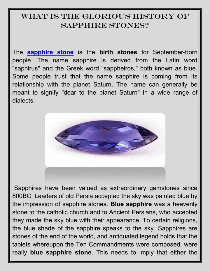 what is the glorious history of sapphire stones