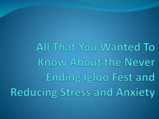 All That You Wanted To Know About the Never Ending Igloo Fest and Reducing Stress and Anxiety