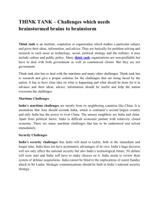 think tank challenges which needs brainstormed