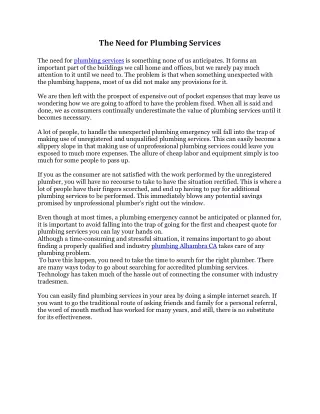 the need for plumbing services the need