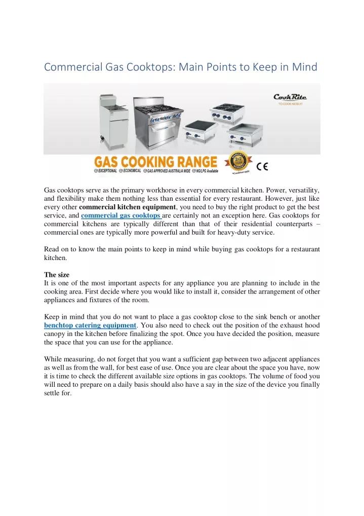 commercial gas cooktops main points to keep