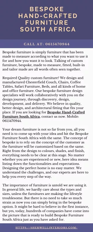 Bespoke Hand-Crafted Furniture South Africa
