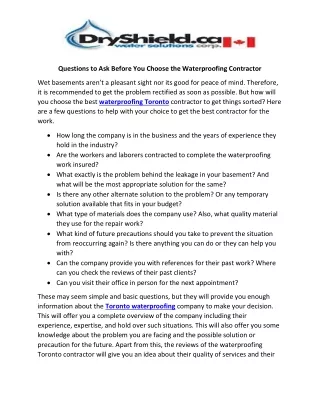 Questions to Ask Before You Choose the Waterproofing Contractor