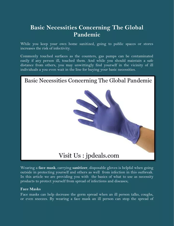 basic necessities concerning the global pandemic