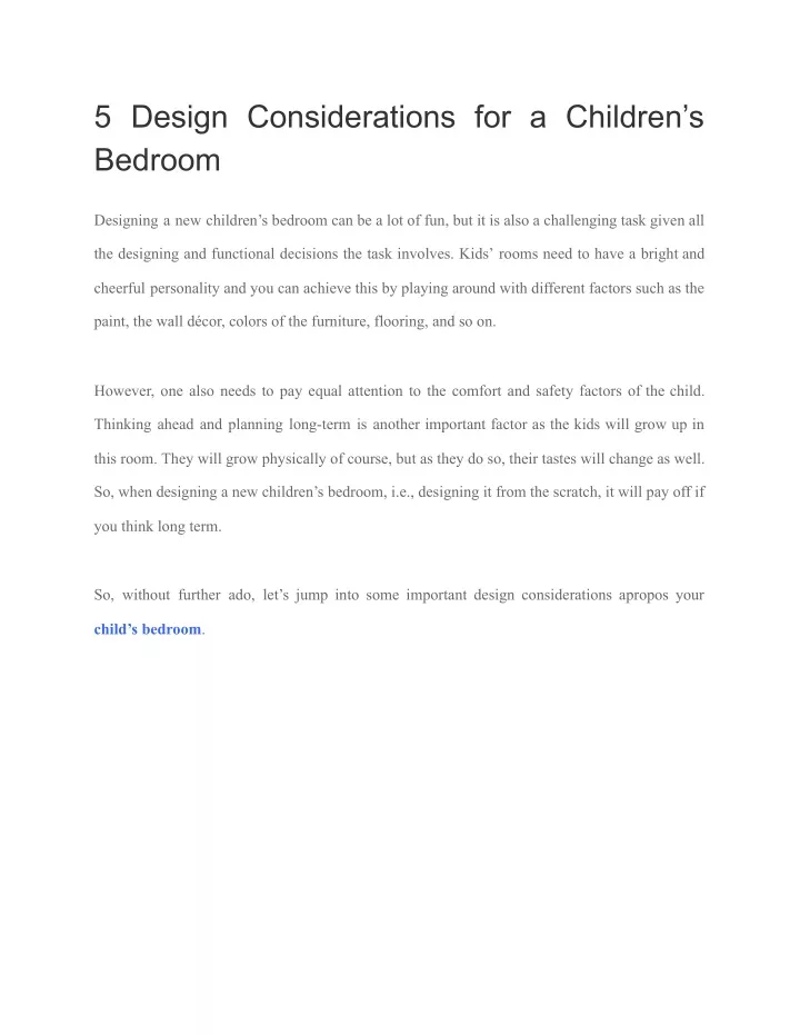 5 design considerations for a children s bedroom