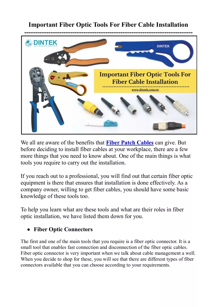 important fiber optic tools for fiber cable