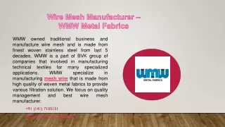 Wire Mesh Manufacturer – WMW Metal Fabrics