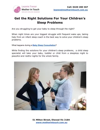 call 0420 200 367 leanne@motherintouch com au