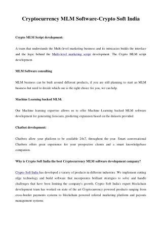 cryptocurrency mlm software crypto soft india