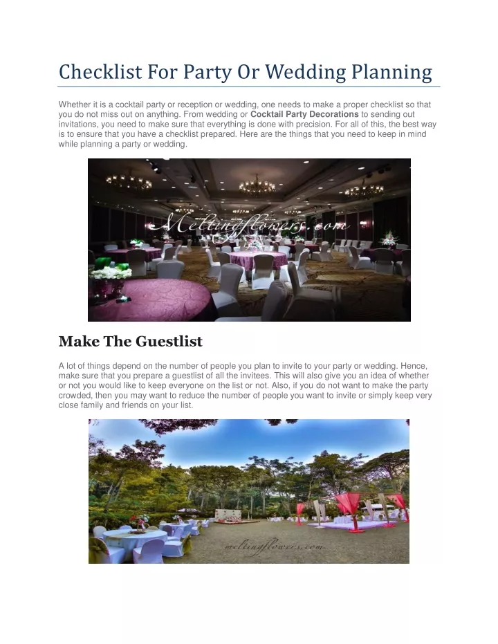 checklist for party or wedding planning