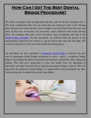 How can I get the best dental bridge procedure?